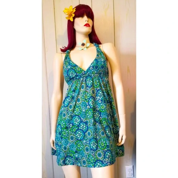 Vintage 90s Groovy Floral Print Babydoll Coquette Halter Mini Dress - Picture 7 of 7